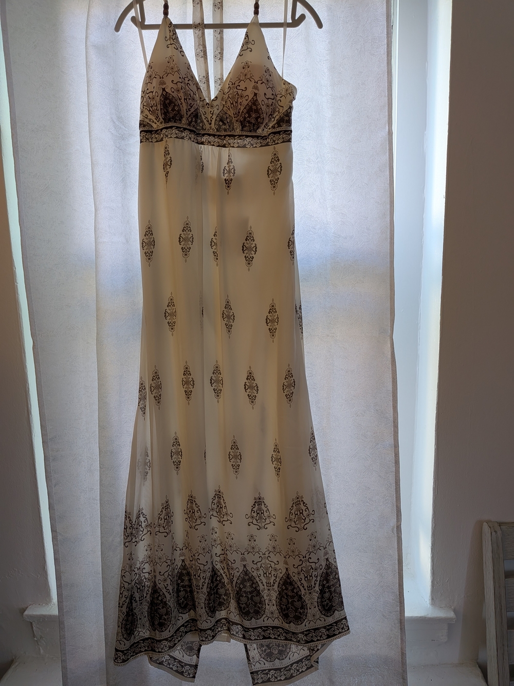 Scarlett Cream Maxi Dress with Brown Paisley Print